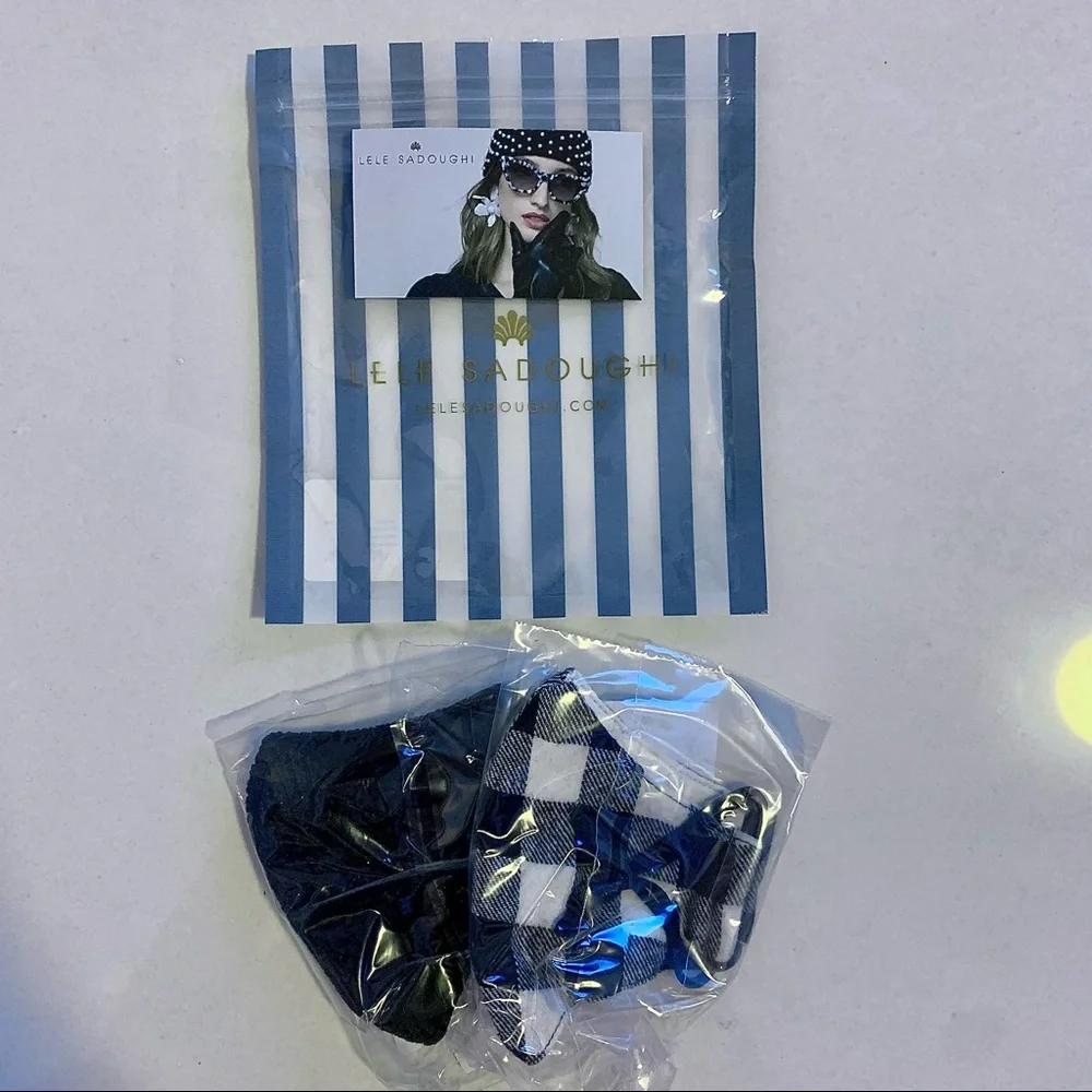 Lele Sadoughi SET OF 2 BLACK TIE KIDS' FACE MASKS, NWT